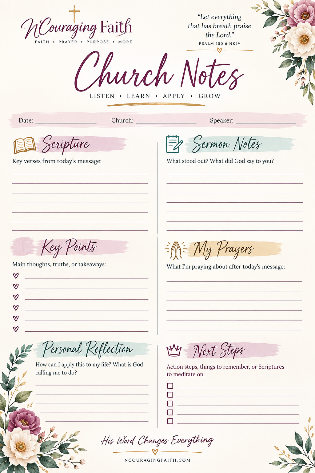 FREE CHURCH NOTES PAGE